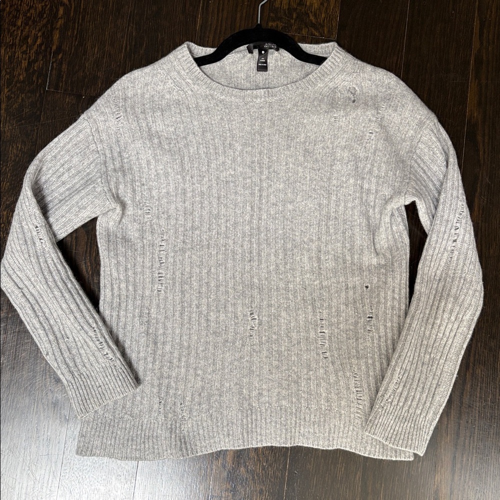 AQUA 100% Cashmere Grey Sweater with Distressing